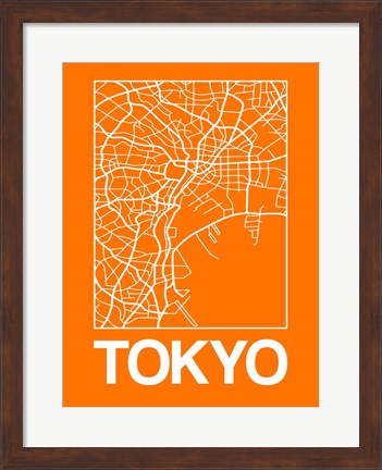 Framed Orange Map of Tokyo Print