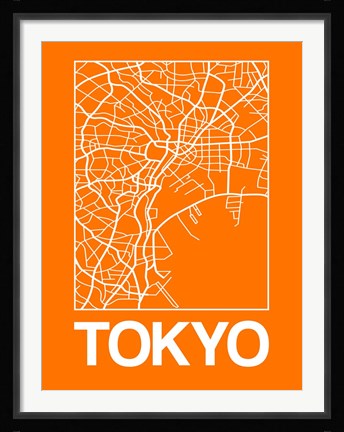 Framed Orange Map of Tokyo Print