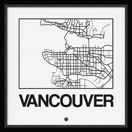 Framed White Map of Vancouver Print