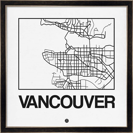 Framed White Map of Vancouver Print