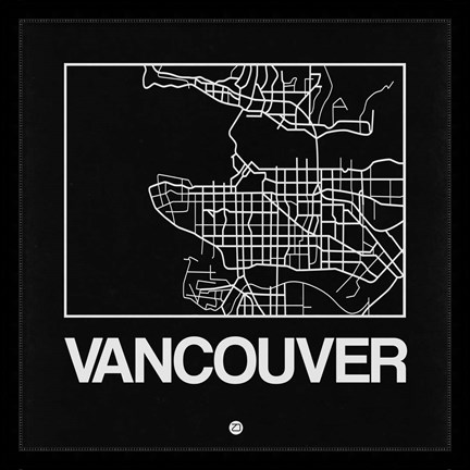 Framed Black Map of Vancouver Print