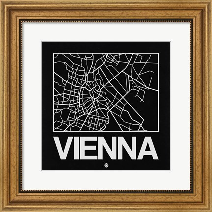 Framed Black Map of Vienna Print