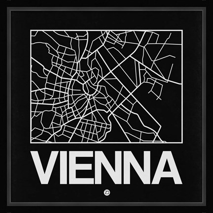 Framed Black Map of Vienna Print