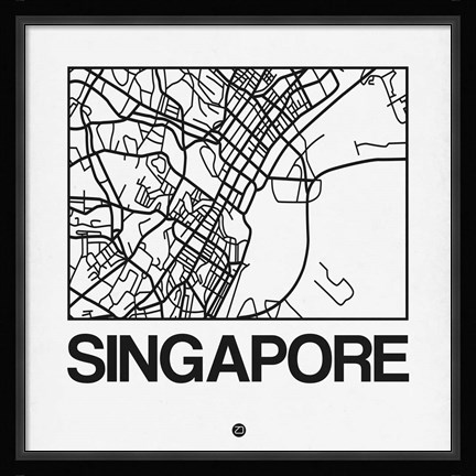 Framed White Map of Singapore Print