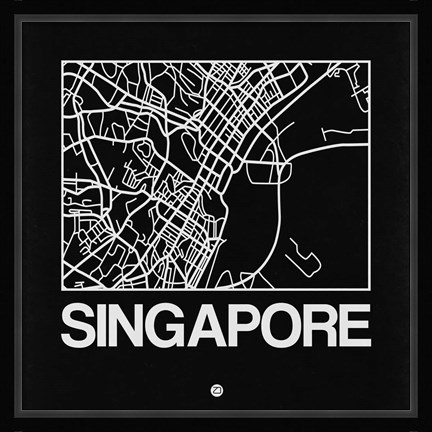 Framed Black Map of Singapore Print