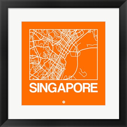 Framed Orange Map of Singapore Print