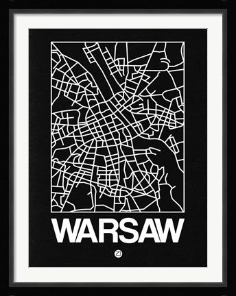 Framed Black Map of Warsaw Print