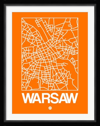 Framed Orange Map of Warsaw Print