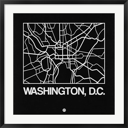 Framed Black Map of Washington, D.C. Print