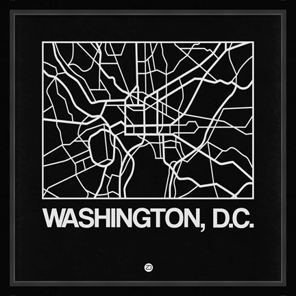 Framed Black Map of Washington, D.C. Print