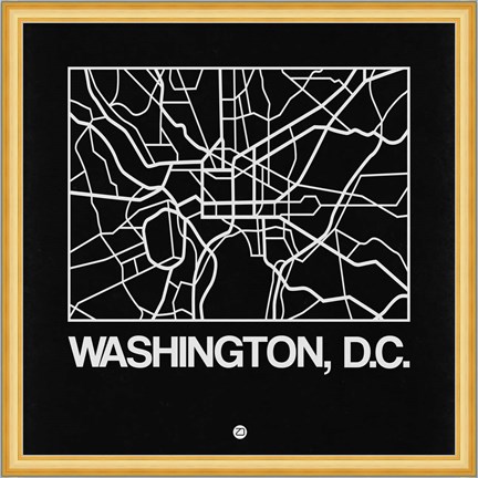 Framed Black Map of Washington, D.C. Print