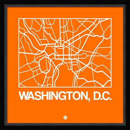 Framed Orange Map of Washington, D.C. Print