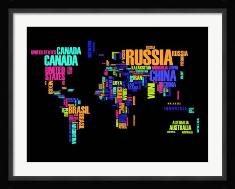 Framed Typography World Map 2 Print