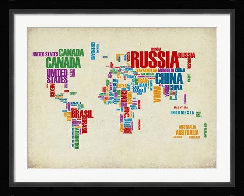 Framed Typography World Map 3 Print