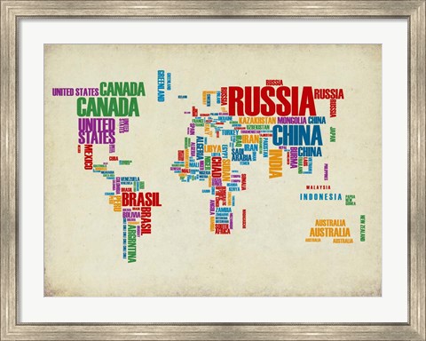 Framed Typography World Map 3 Print