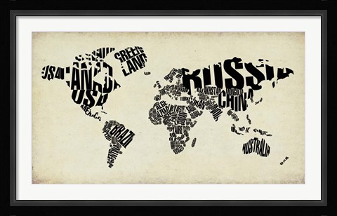 Framed Typography World Map 4 Print