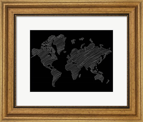 Framed World Map Scribble 2 Print