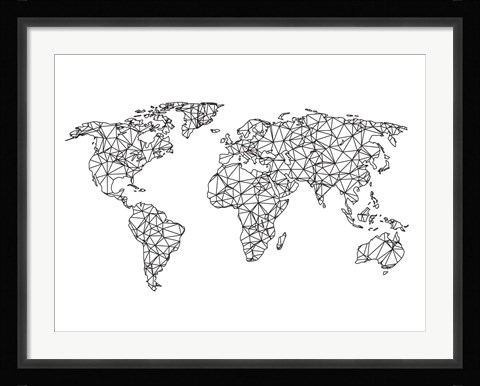 Framed World Wire Map 2 Print