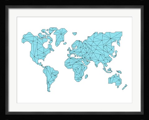 Framed World Map Blue Print