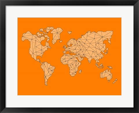 Framed World Map Orange 1 Print