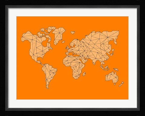 Framed World Map Orange 1 Print
