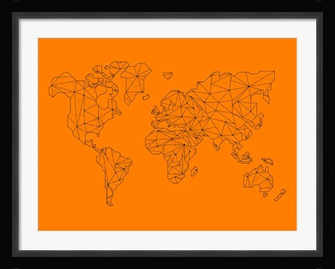 Framed World Map Orange 2 Print