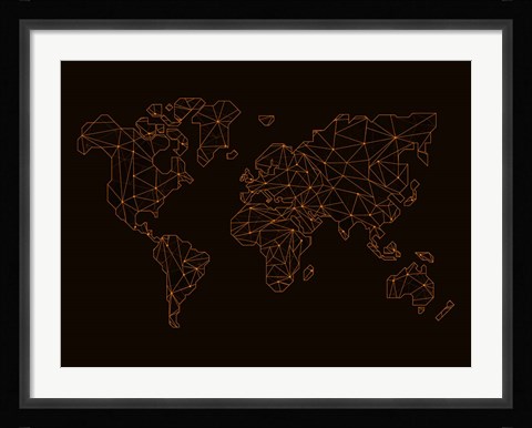 Framed World Map Orange 3 Print