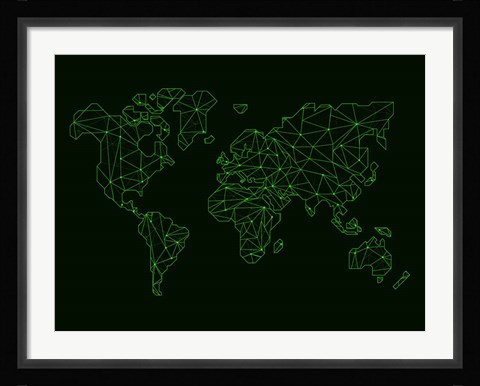 Framed World Map Green Wire Print