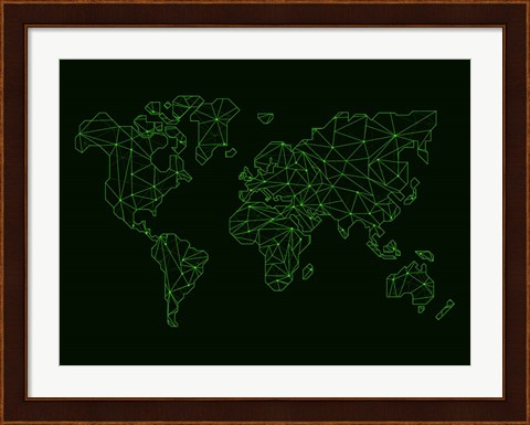 Framed World Map Green Wire Print