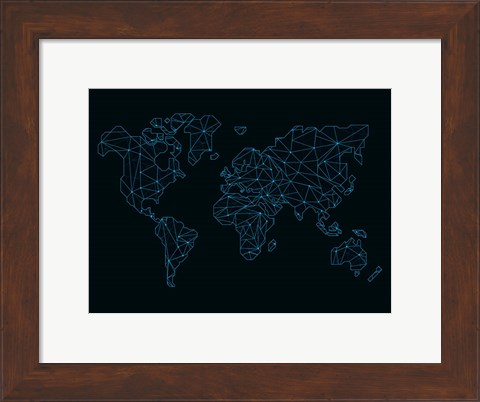 Framed World Map Blue Wire Print