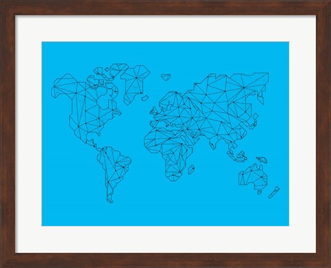 Framed World Map Blue 1 Print