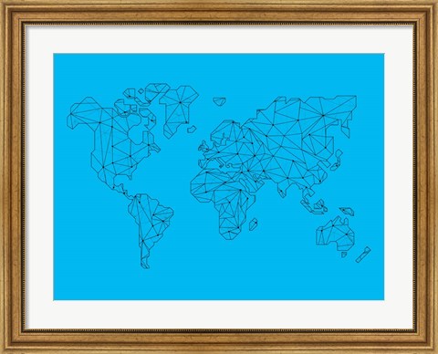 Framed World Map Blue 1 Print