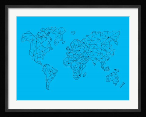 Framed World Map Blue 1 Print
