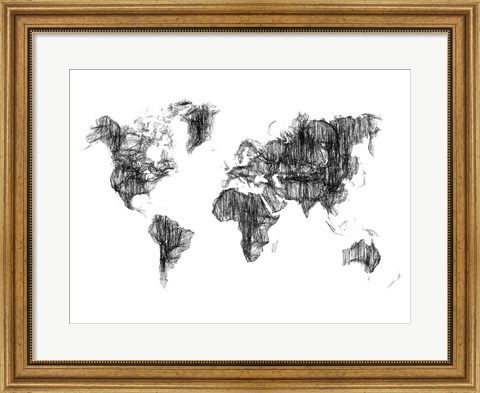 Framed World Map Drawing 1 Print