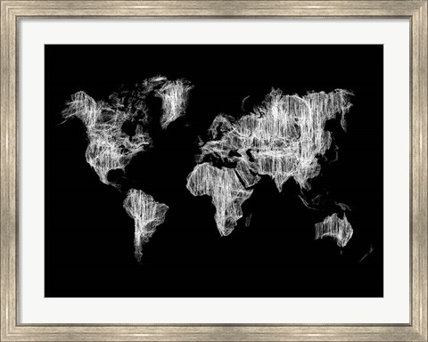 Framed World Map White Drawing Print