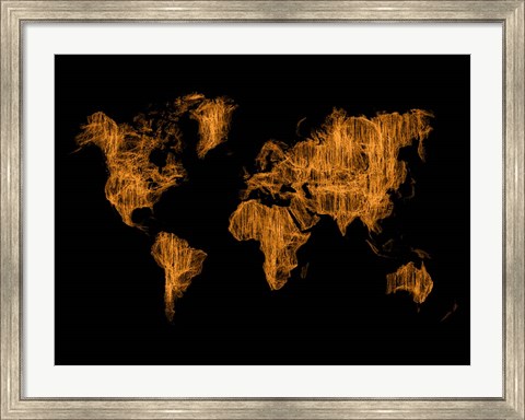 Framed World Map Orange Drawing Print