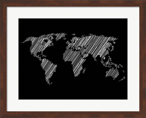 Framed Pencile Scribble World Map 2 Print
