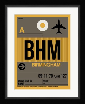 Framed BHM Birmingham Luggage Tag I Print