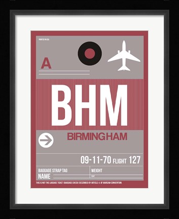 Framed BHM Birmingham Luggage Tag II Print