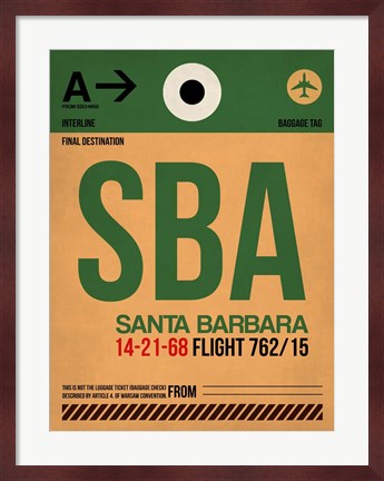 Framed SBA Santa Barbara Luggage Tag I Print