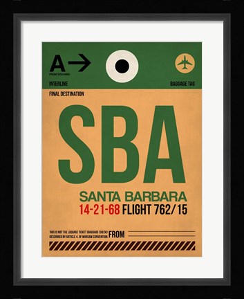 Framed SBA Santa Barbara Luggage Tag I Print
