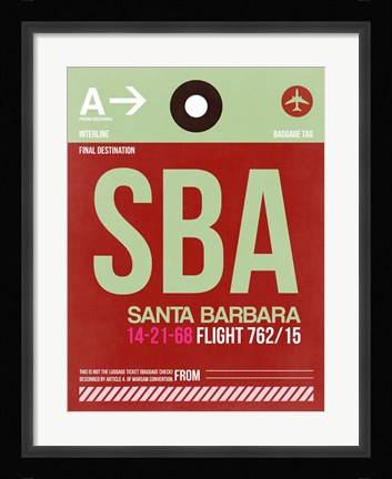 Framed SBA Santa Barbara Luggage Tag II Print