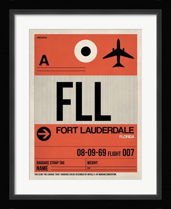 Framed FLL Fort Lauderdale Luggage Tag I Print