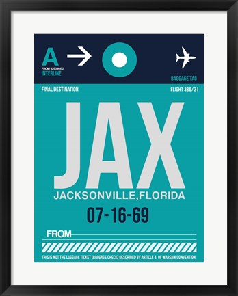 Framed JAX Jacksonville Luggage Tag II Print