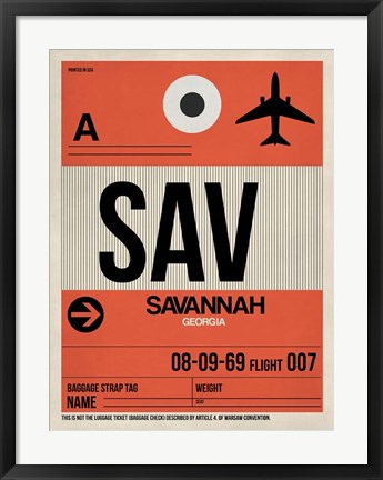 Framed SAV Savannah Luggage Tag I Print