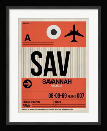 Framed SAV Savannah Luggage Tag I Print
