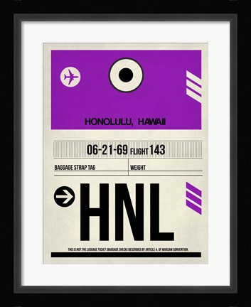 Framed HNL Honolulu Luggage Tag I Print