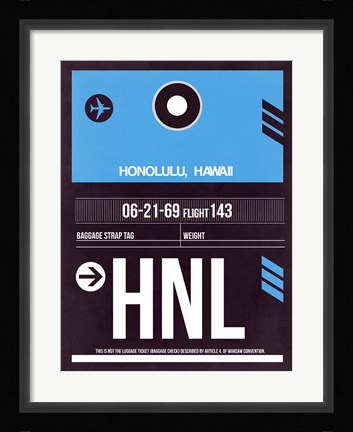 Framed HNL Honolulu Luggage Tag II Print