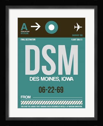 Framed DSM Des Moines Luggage Tag II Print