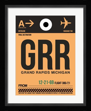 Framed GRR Grand Rapids Luggage Tag I Print